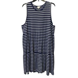 J.Crew Sleeveless Striped Tee Shirt Dress Crew Size L Blue White Preppy Nautical